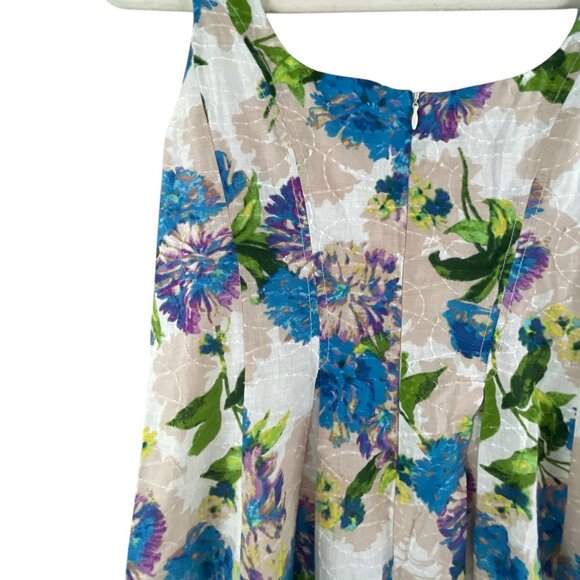 Nine West Womens Floral Striped Sundress Sz 6 Blue Tan Sleeveless Casual Summer - Picture 10 of 13
